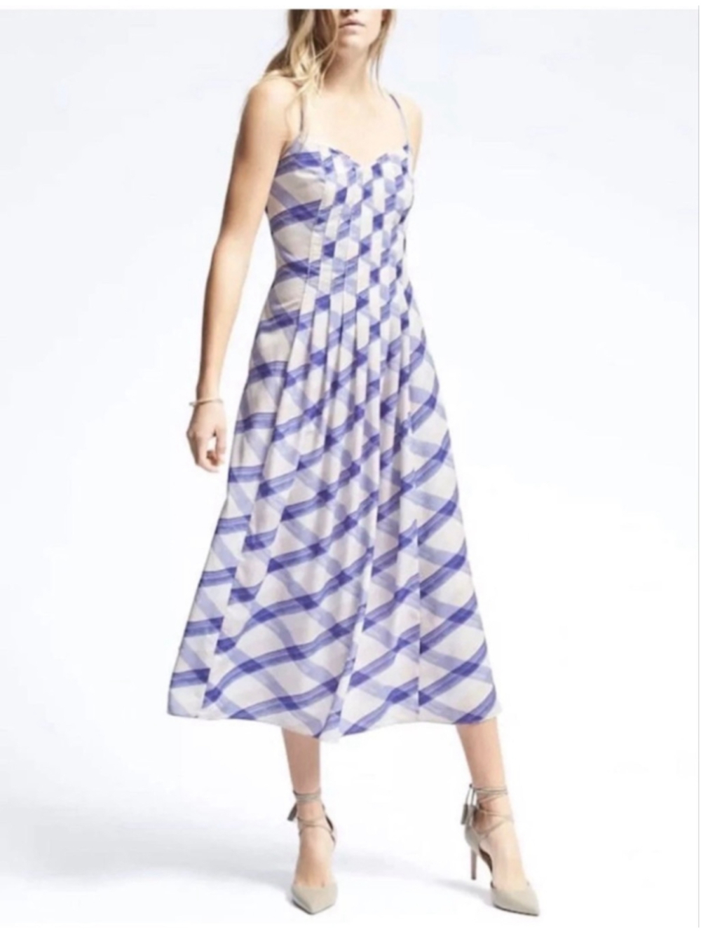 Banana Republic Lavender Plaid A-Line Midi Slip Dress Womens Size 10 Preppy